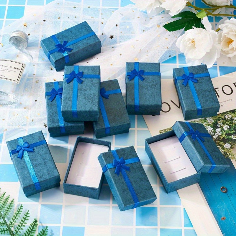 12pcs Blue Rectangular Paper Jewelry Gift Boxes with Bows